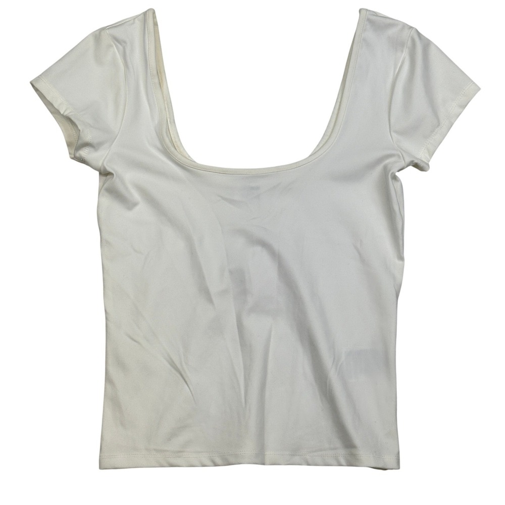 Cotton On Emily Double Scoop Short Sleeve Top Natural White Stretch size S